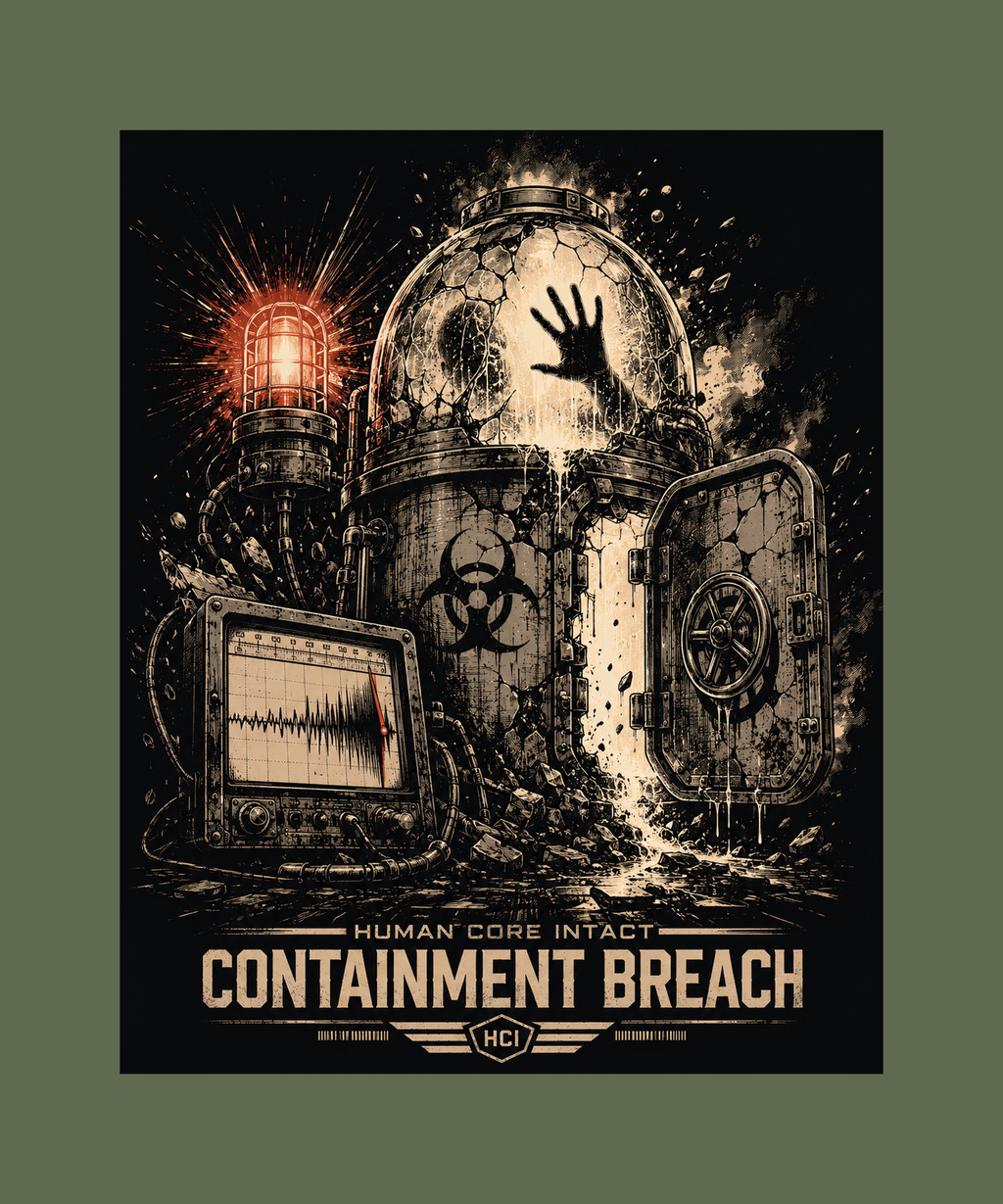 Containment Breach poster tee — military green