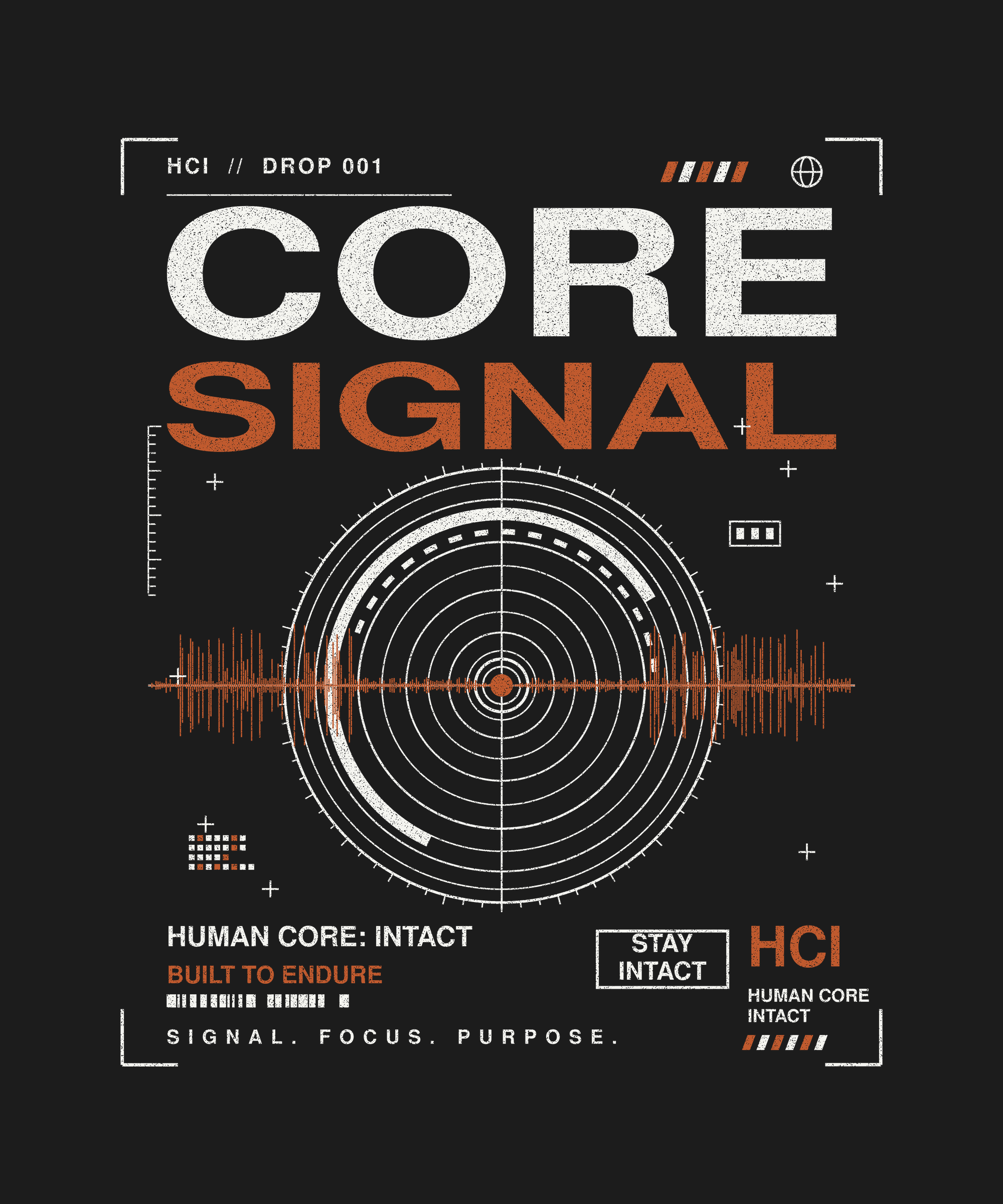 Core Signal tee back print on black — Human Core Intact Drop 001