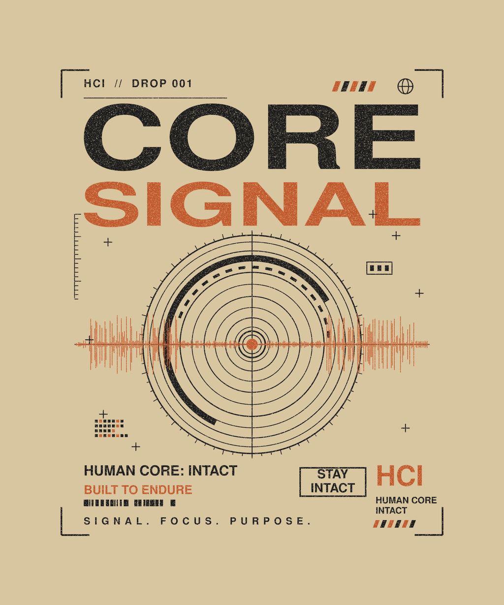Core Signal tee back print on sand — Human Core Intact Drop 001