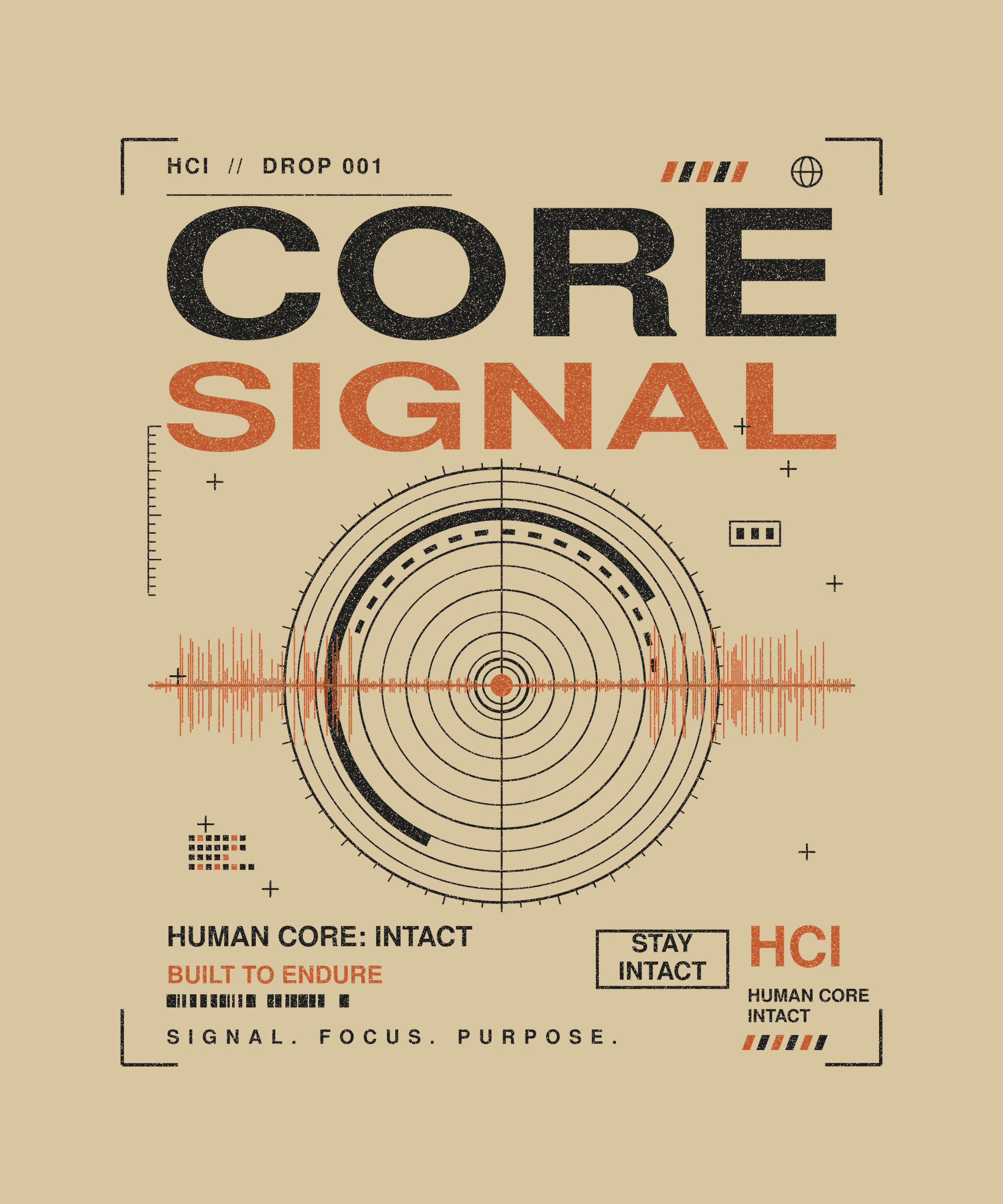 Core Signal tee back print on sand — Human Core Intact Drop 001