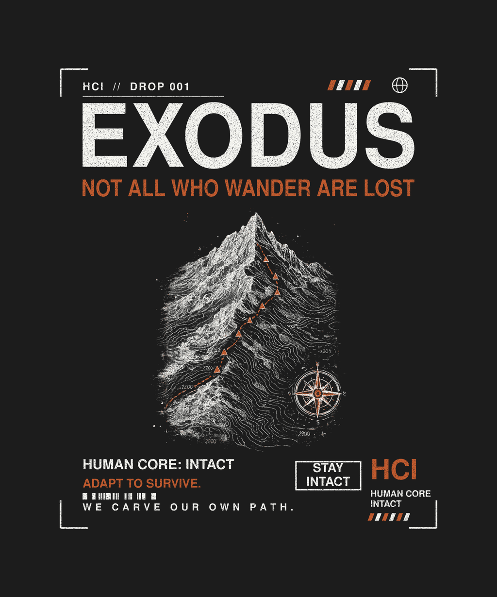 Exodus tee back print on black — Human Core Intact Drop 001