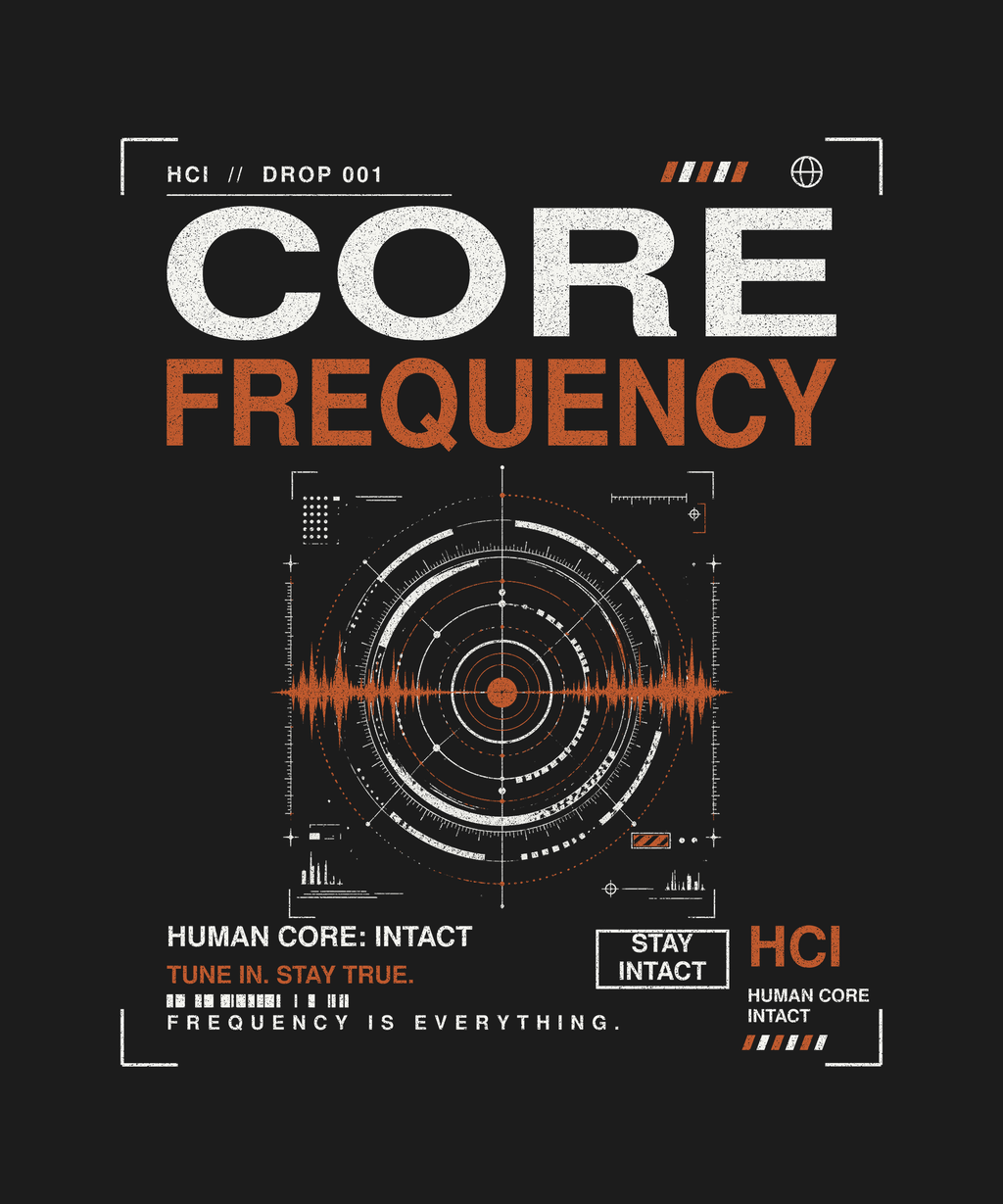 Core Frequency tee back print on black — Human Core Intact Drop 001