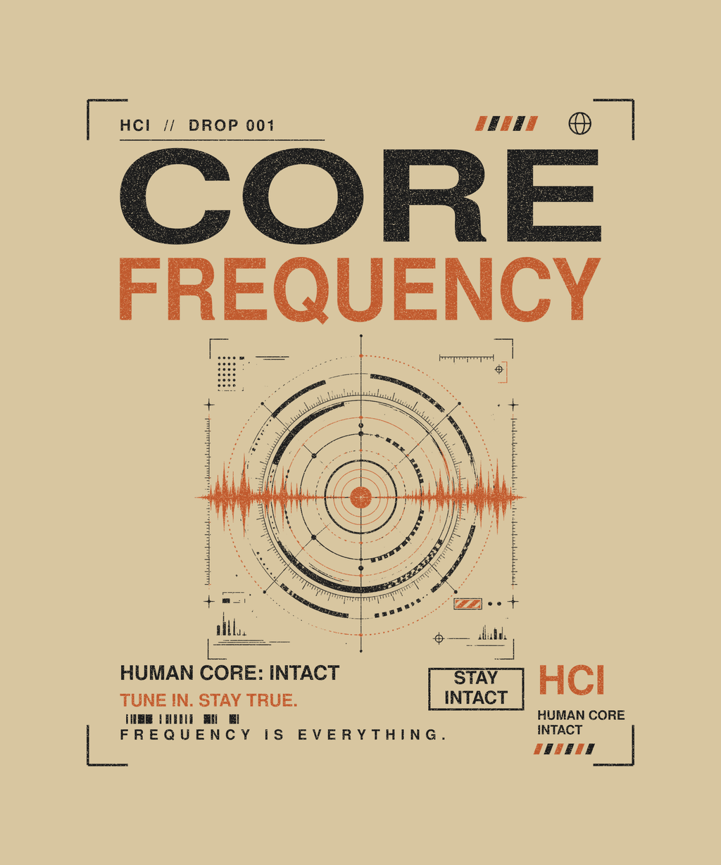Core Frequency tee back print on sand — Human Core Intact Drop 001