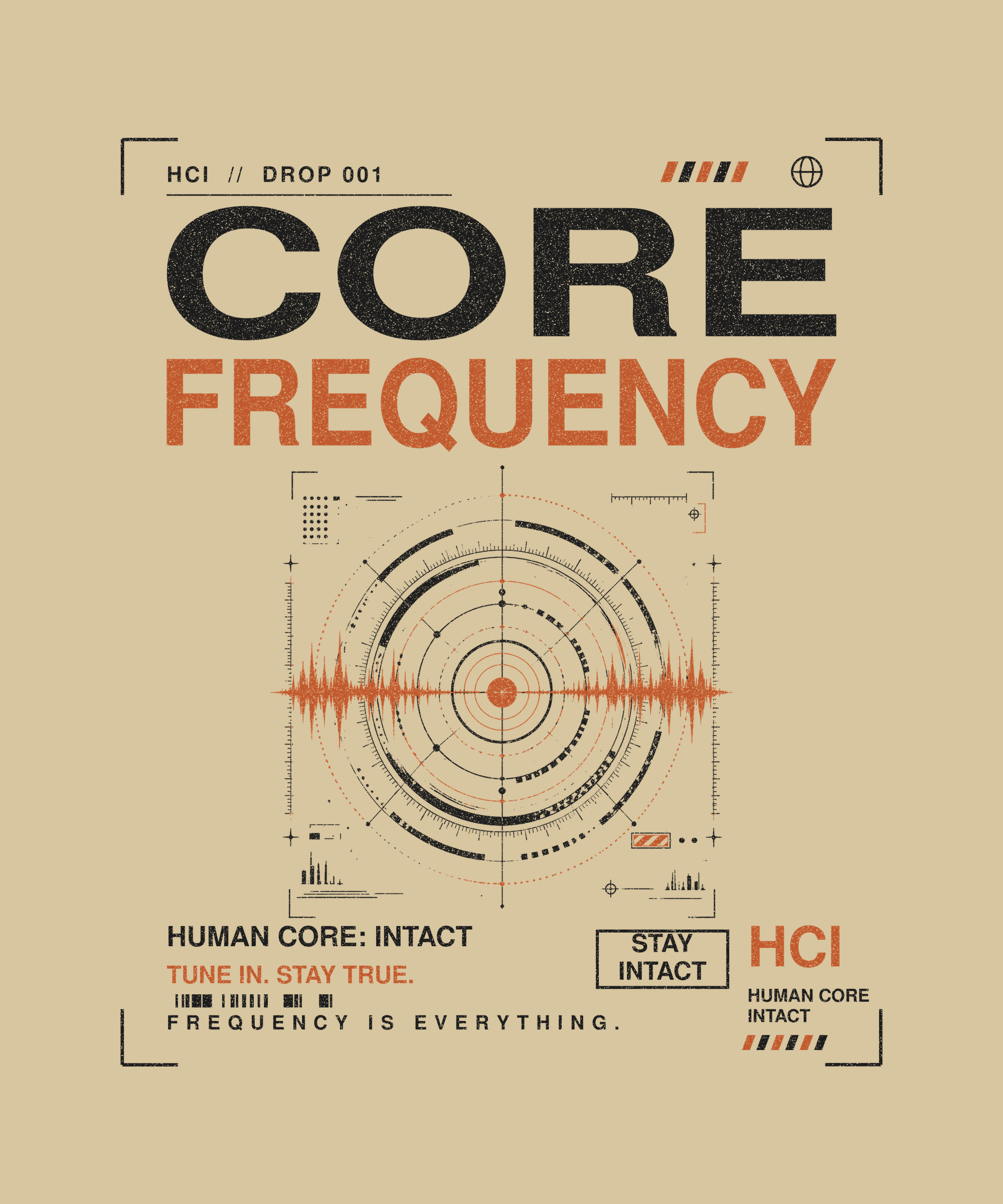 Core Frequency tee back print on sand — Human Core Intact Drop 001