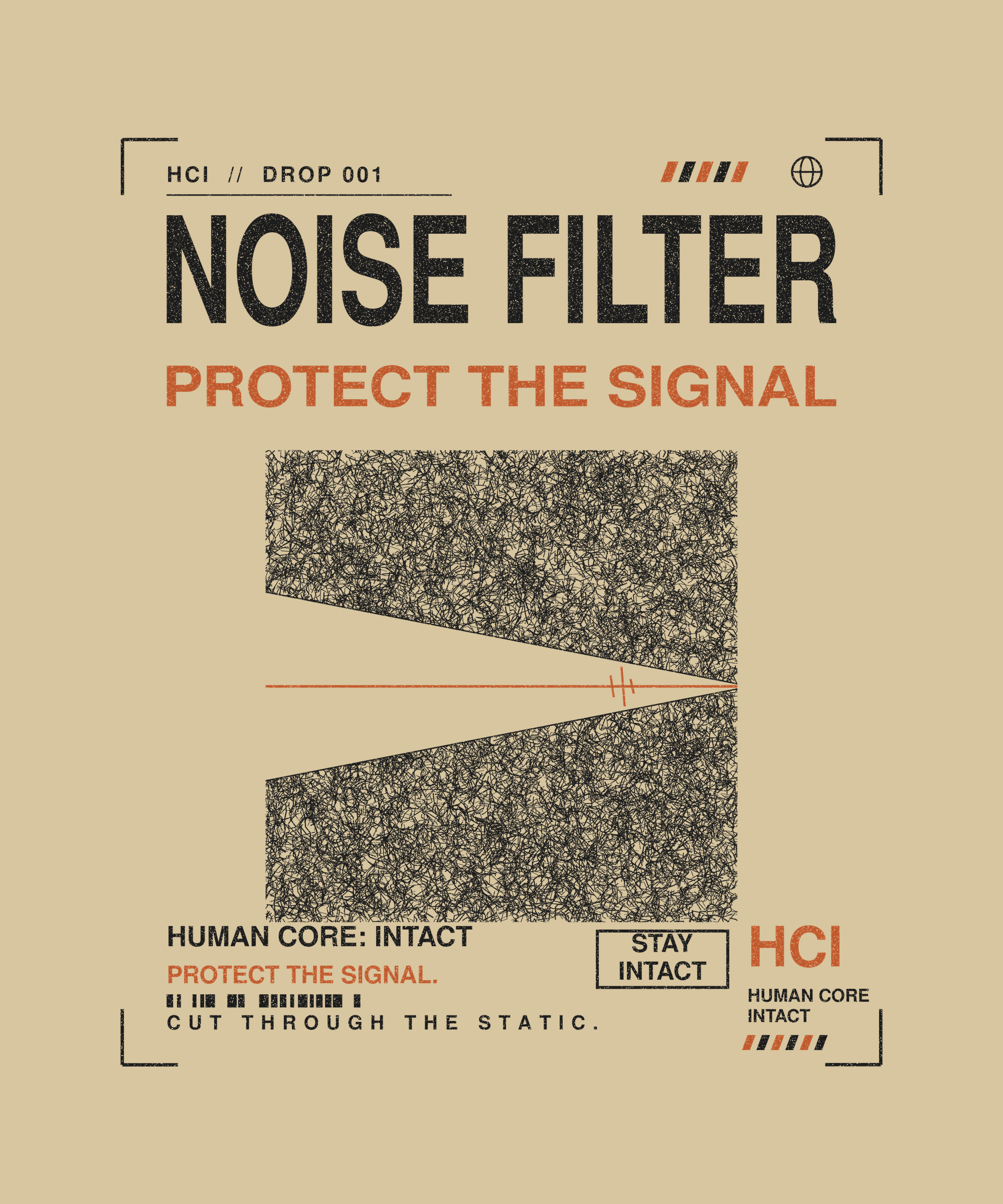 Noise Filter tee back print on sand — Human Core Intact Drop 001