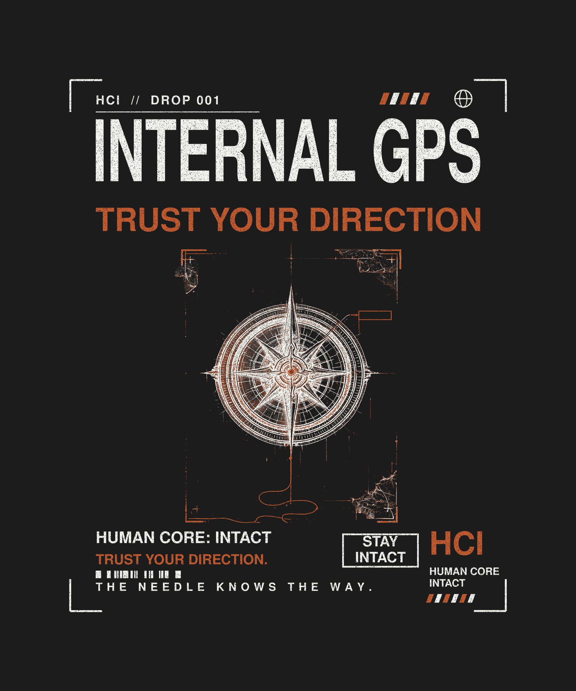 Internal GPS tee back print on black — Human Core Intact Drop 001