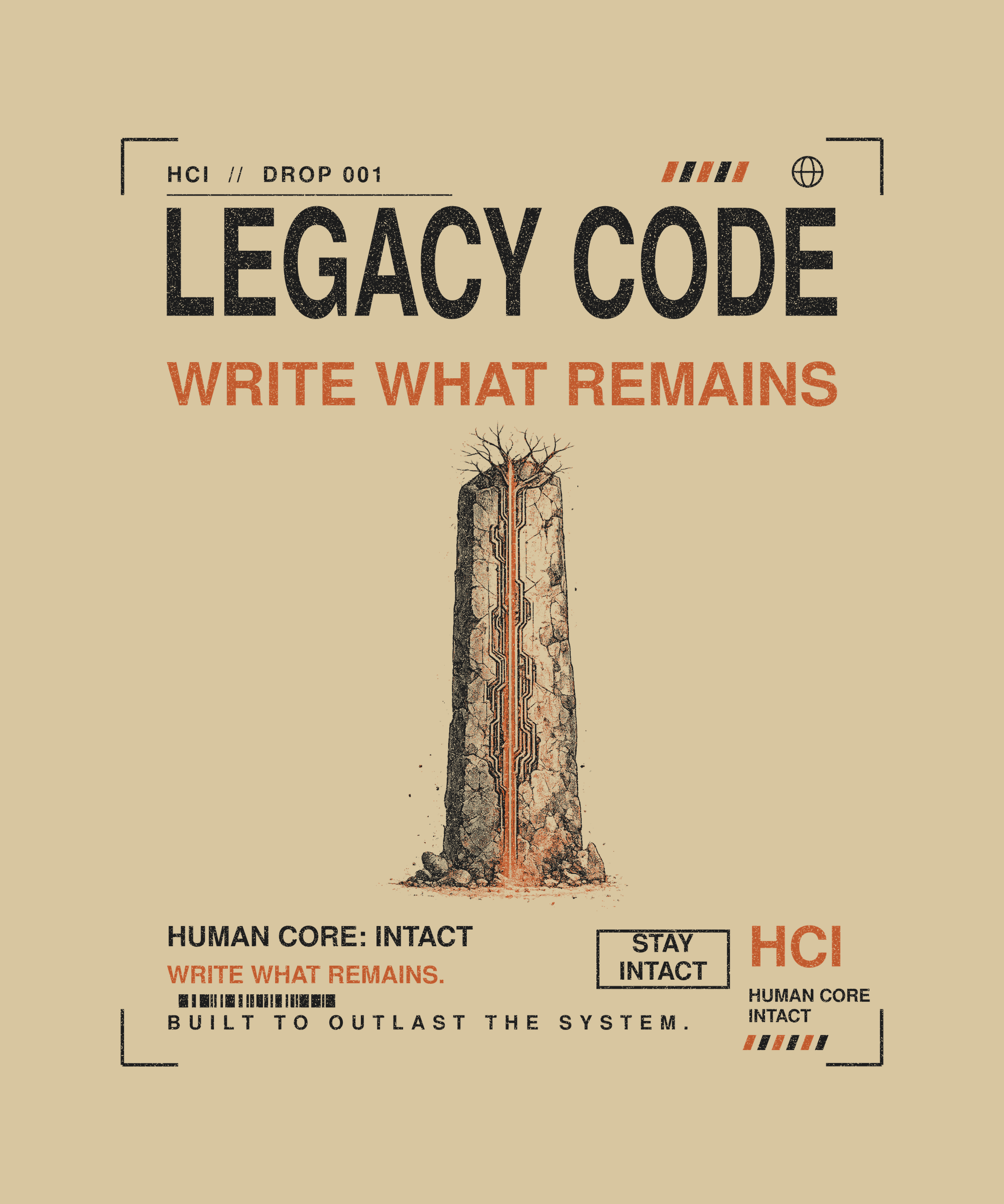 Legacy Code tee back print on sand — Human Core Intact Drop 001