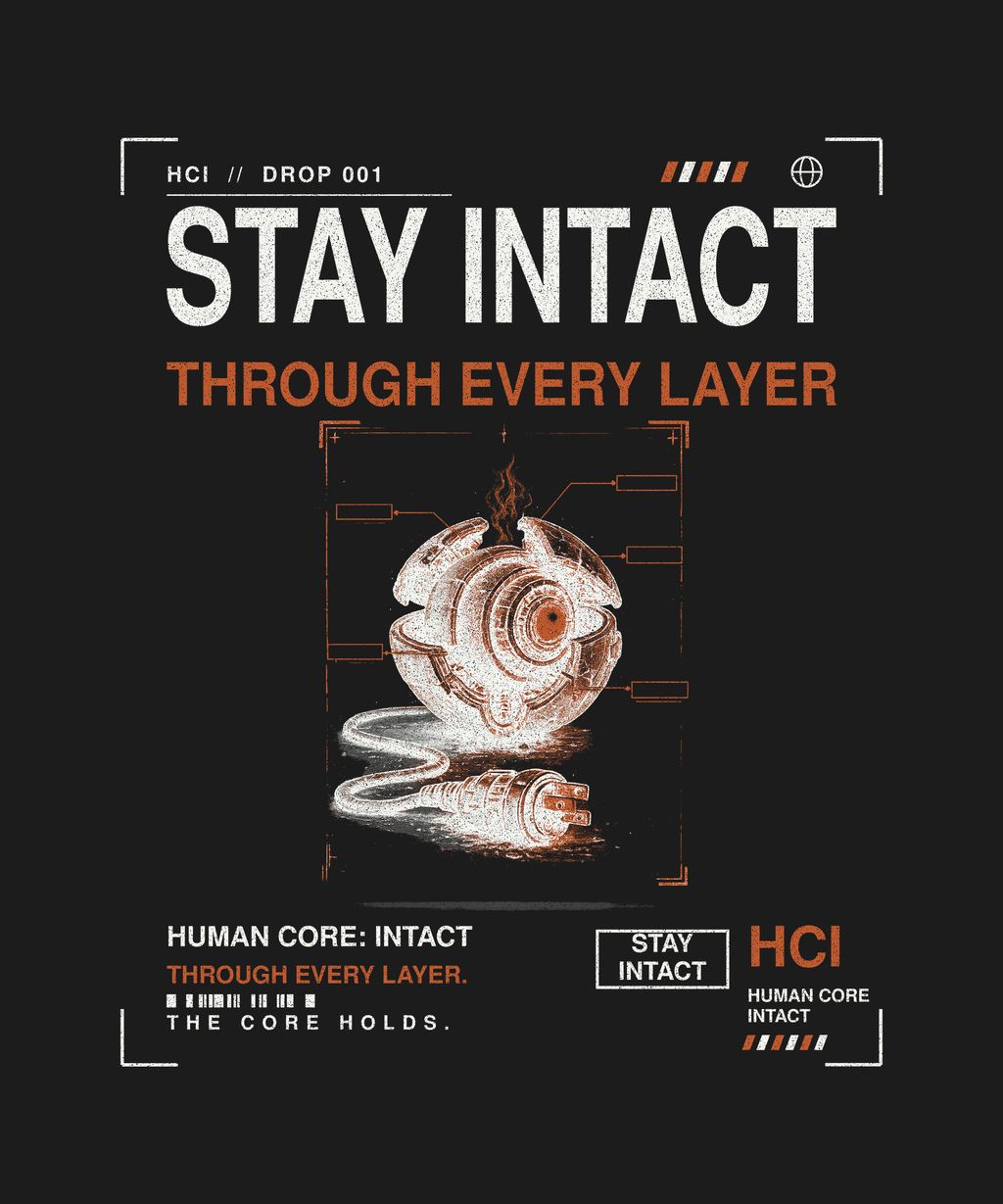 Stay Intact tee back print on black — Human Core Intact Drop 001