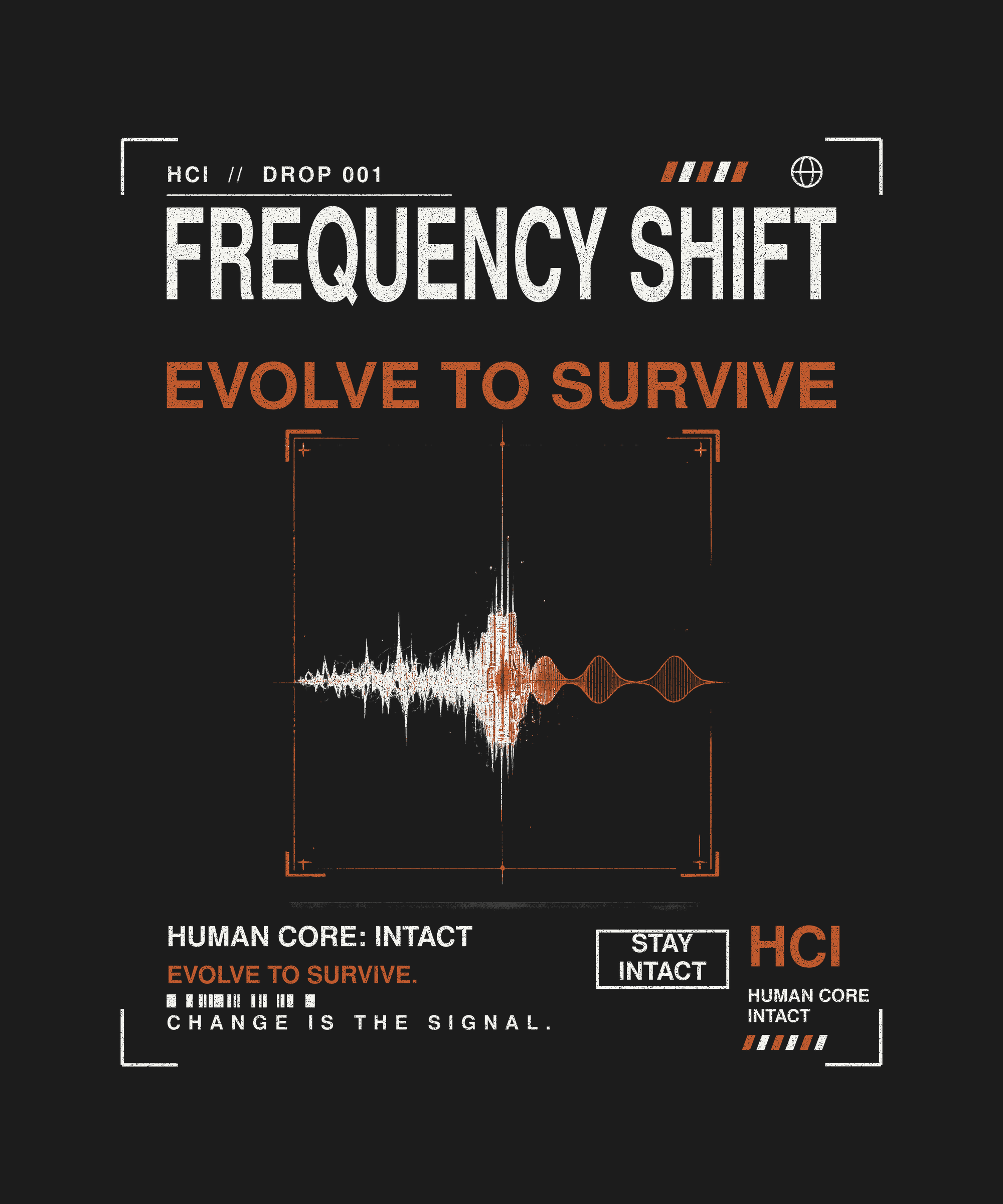 Frequency Shift tee back print on black — Human Core Intact Drop 001