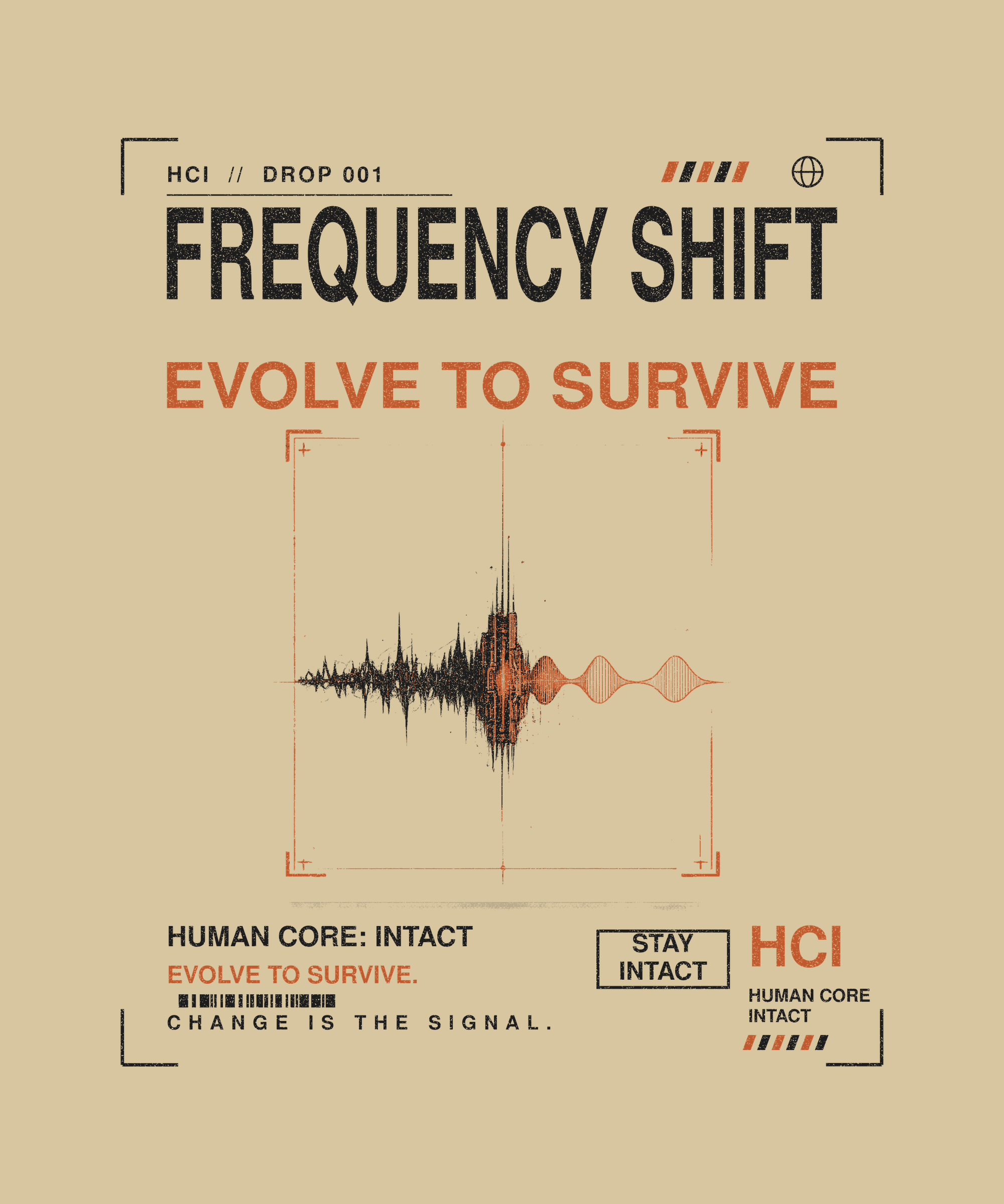 Frequency Shift tee back print on sand — Human Core Intact Drop 001