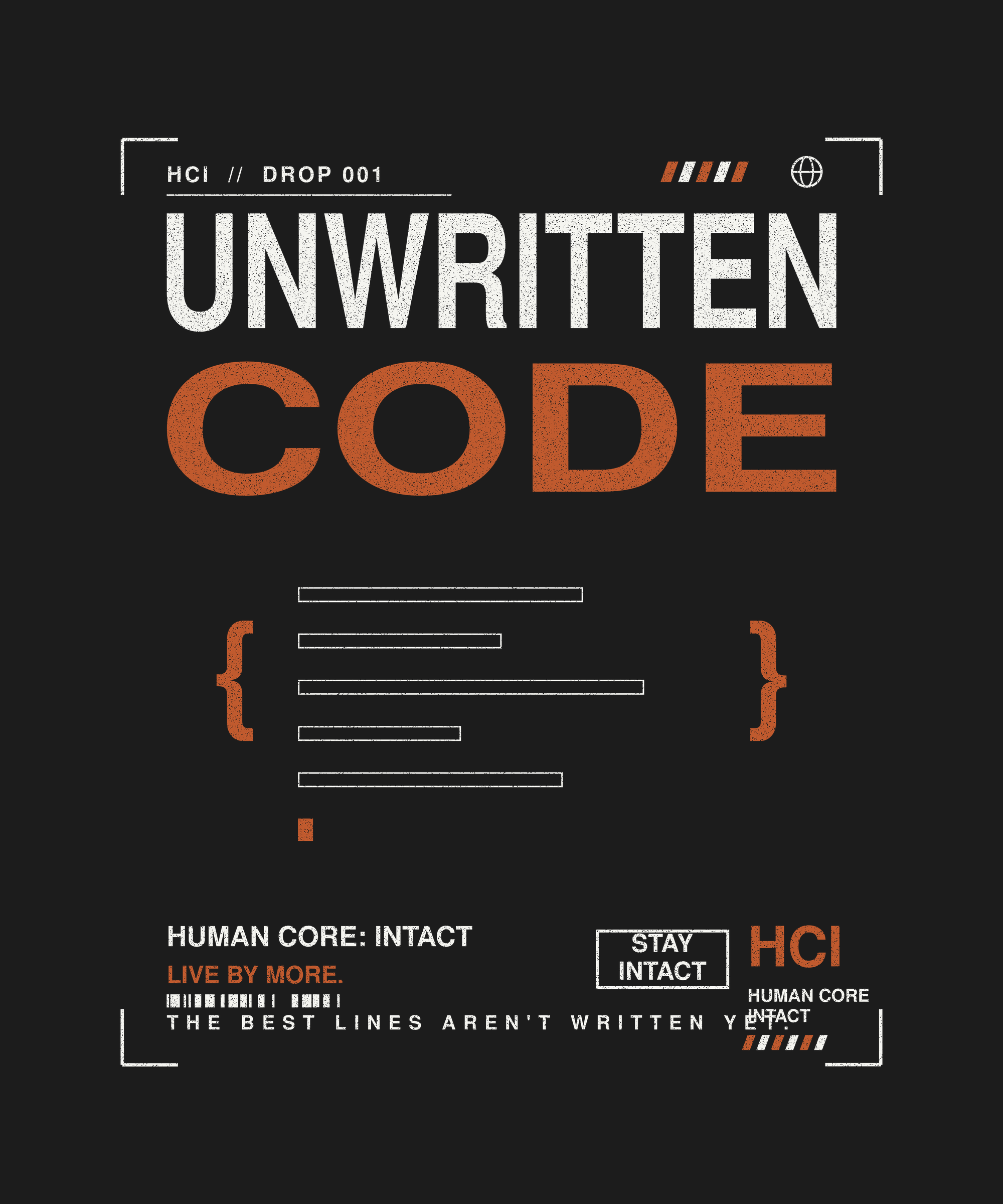 Unwritten Code tee back print on black — Human Core Intact Drop 001