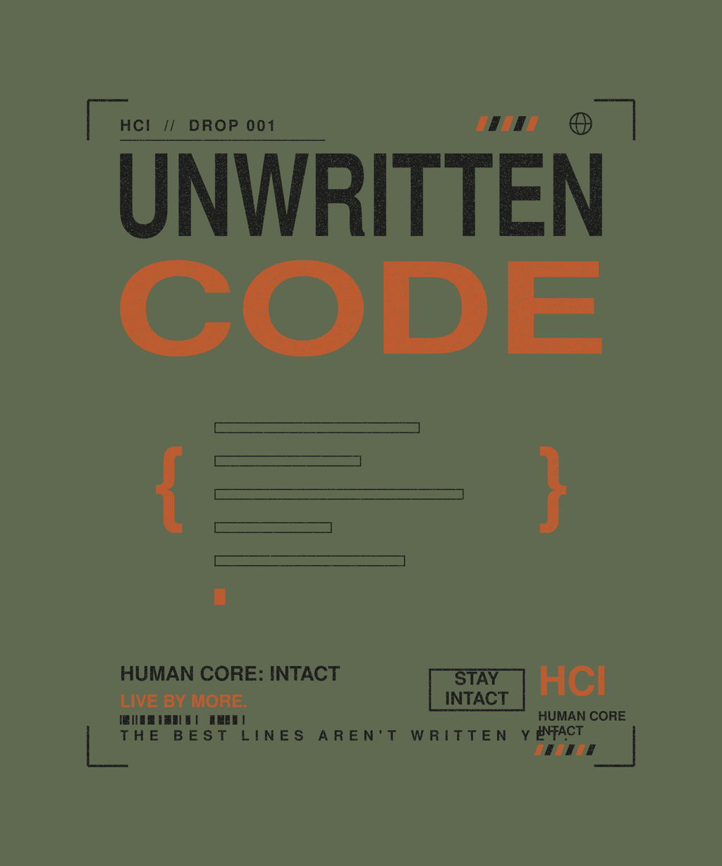 Unwritten Code tee back print on military green — Human Core Intact Drop 001