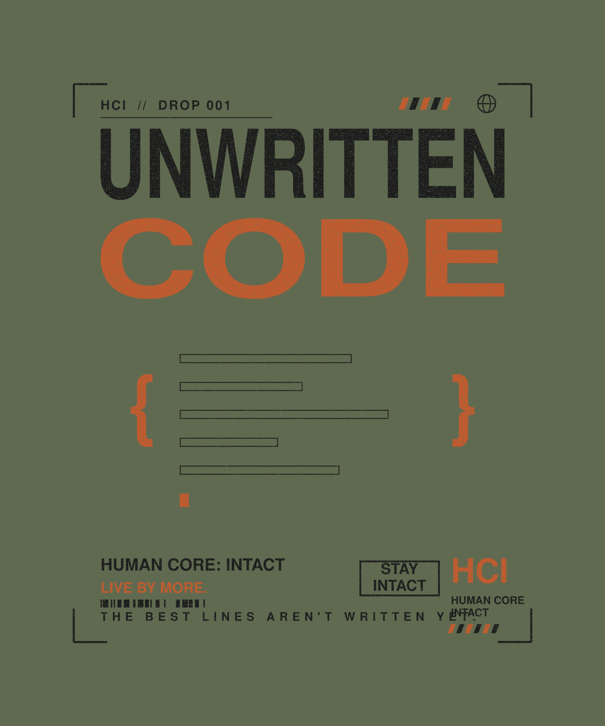 Unwritten Code tee back print on military green — Human Core Intact Drop 001