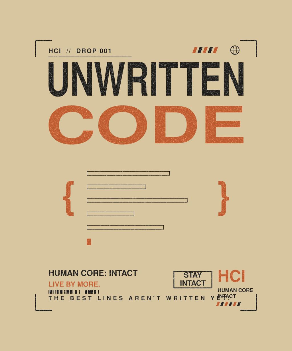Unwritten Code tee back print on sand — Human Core Intact Drop 001