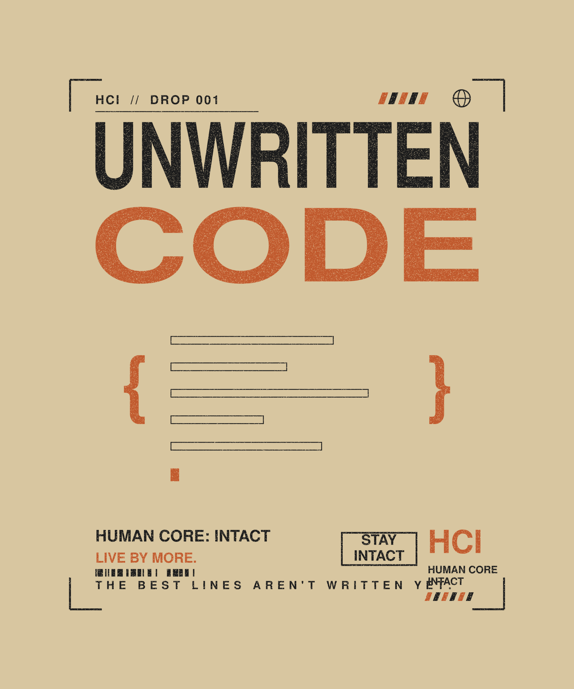 Unwritten Code tee back print on sand — Human Core Intact Drop 001