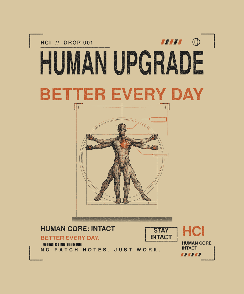 Human Upgrade tee back print on sand — Human Core Intact Drop 001