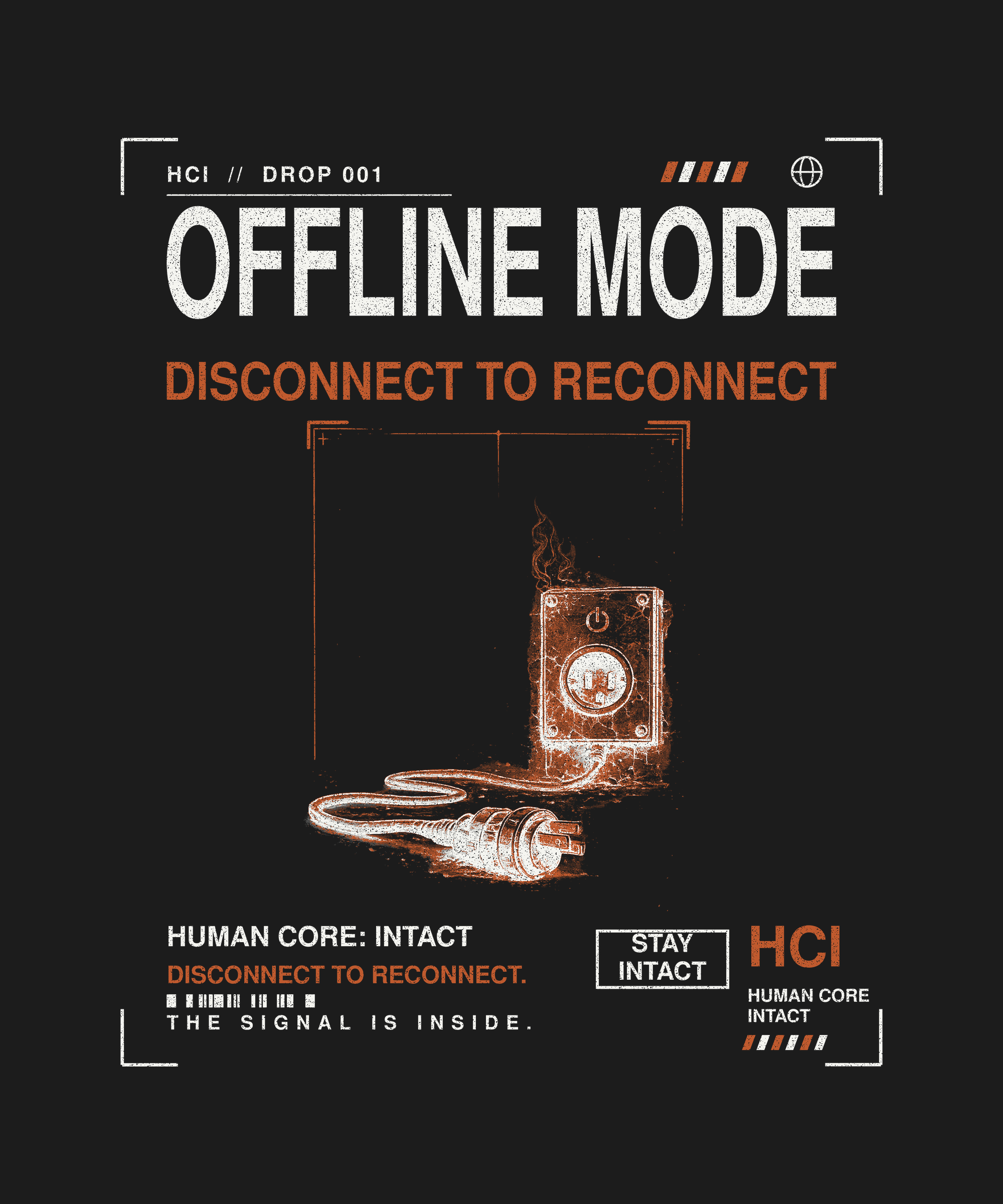 Offline Mode tee back print on black — Human Core Intact Drop 001