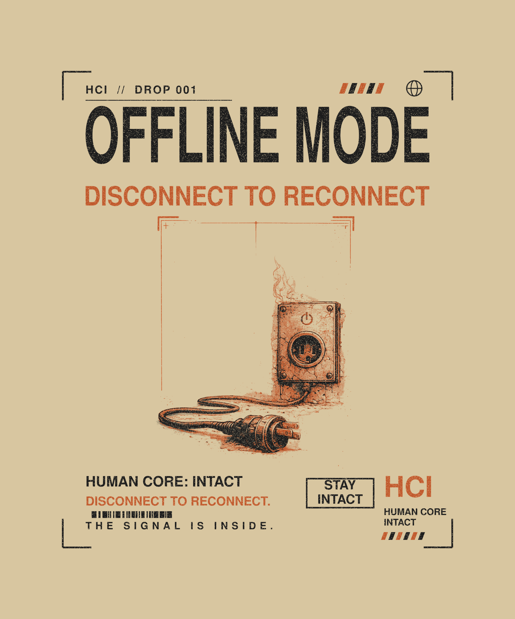 Offline Mode tee back print on sand — Human Core Intact Drop 001