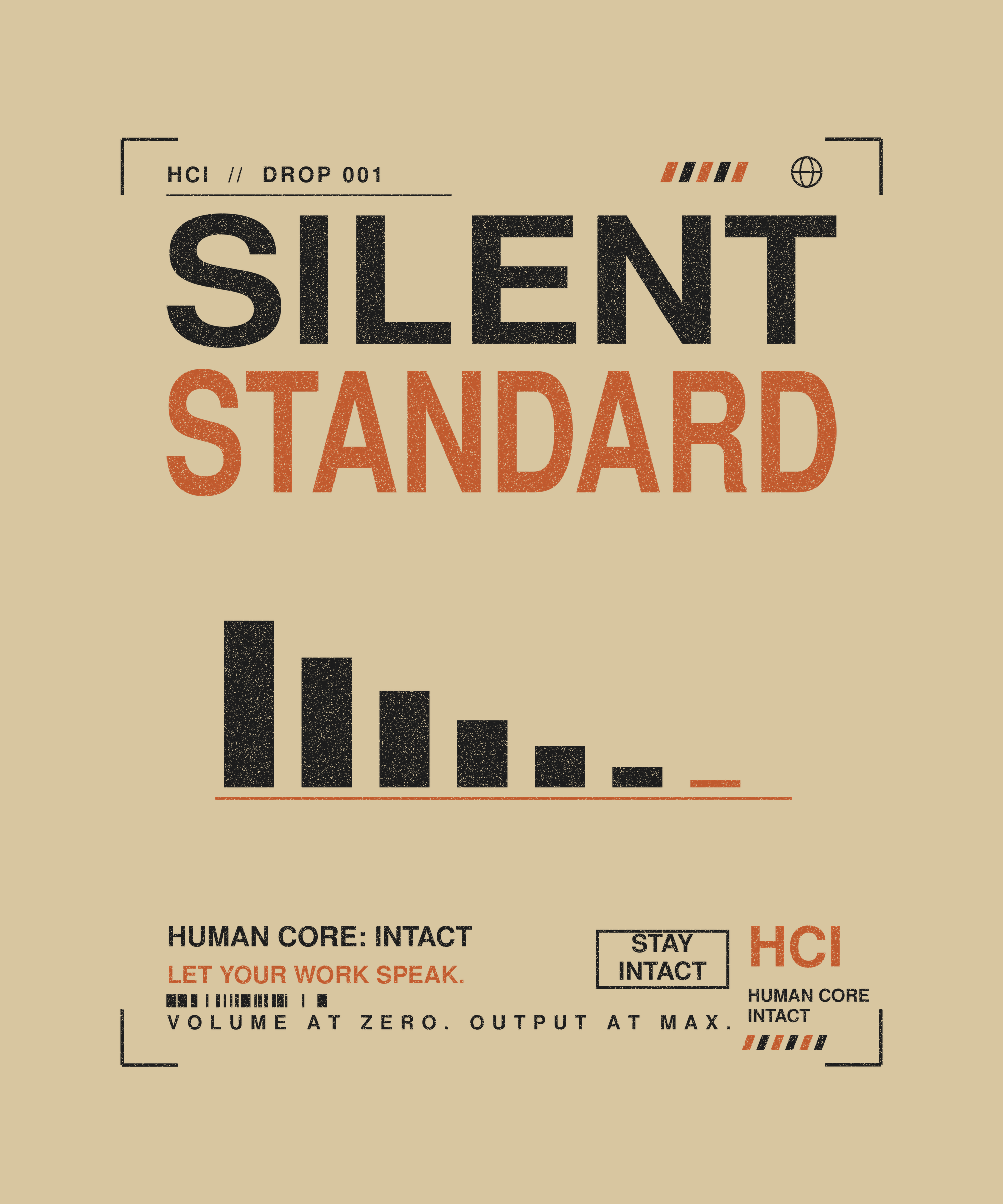 Silent Standard tee back print on sand — Human Core Intact Drop 001