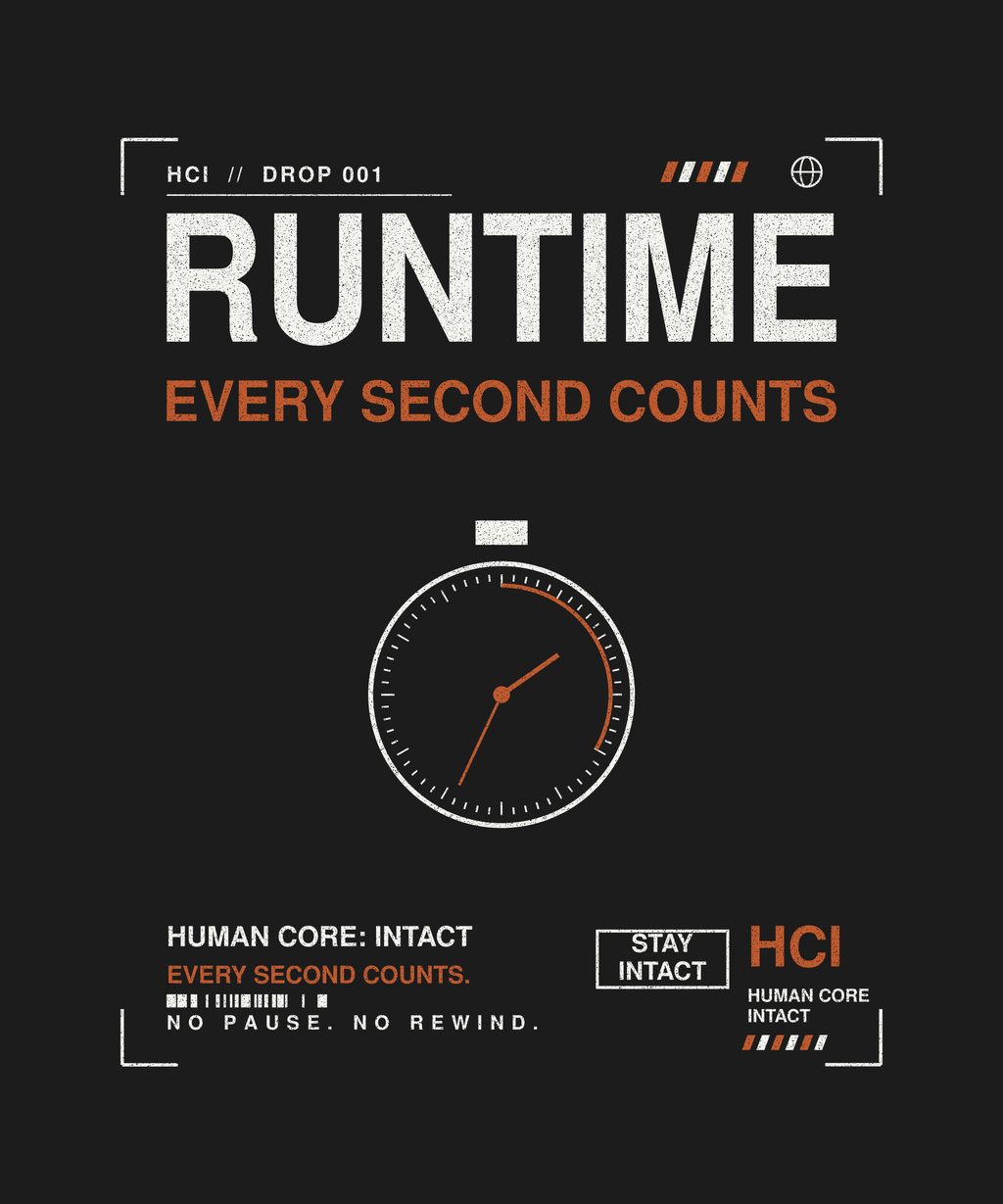 Runtime tee back print on black — Human Core Intact Drop 001
