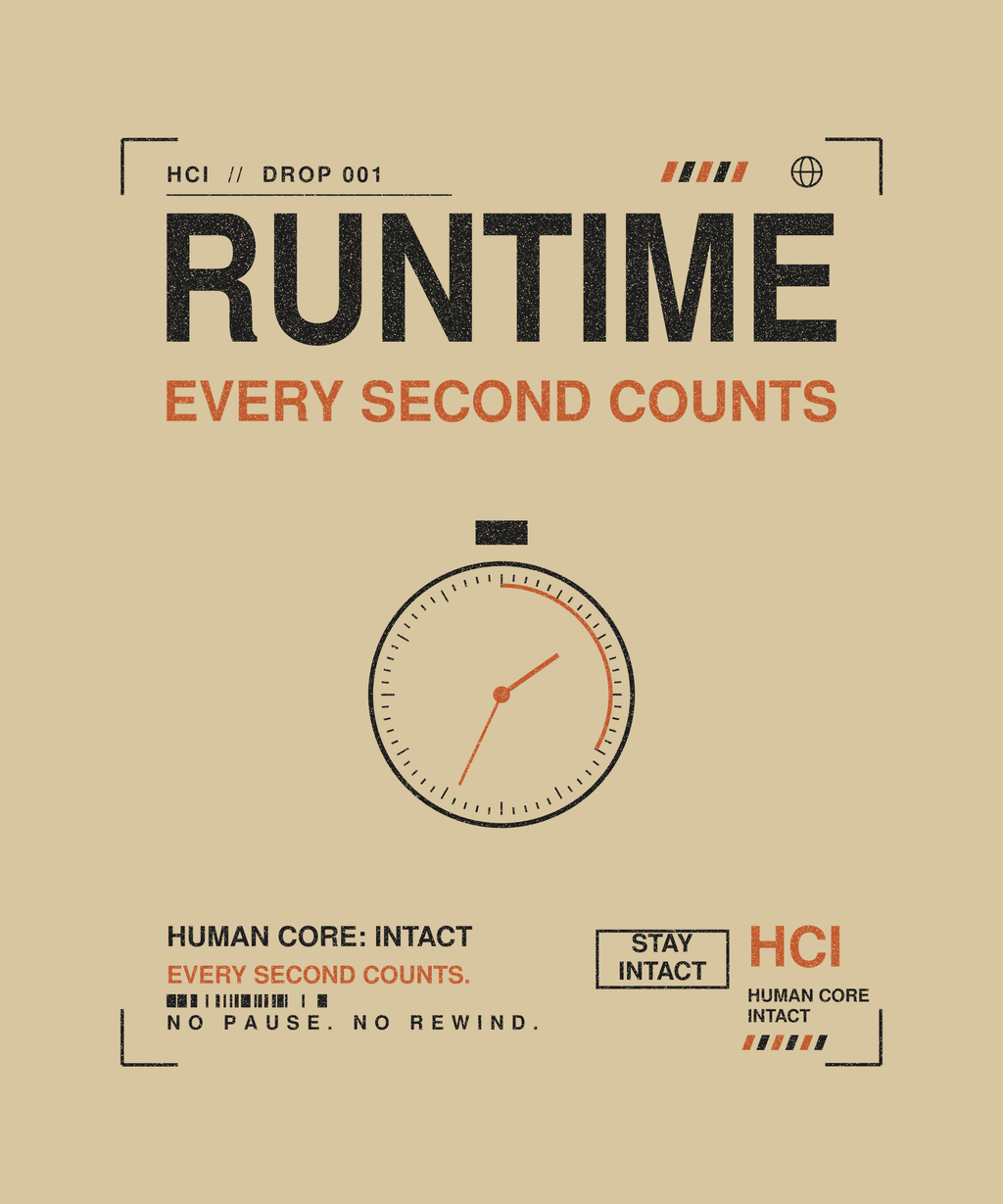 Runtime tee back print on sand — Human Core Intact Drop 001