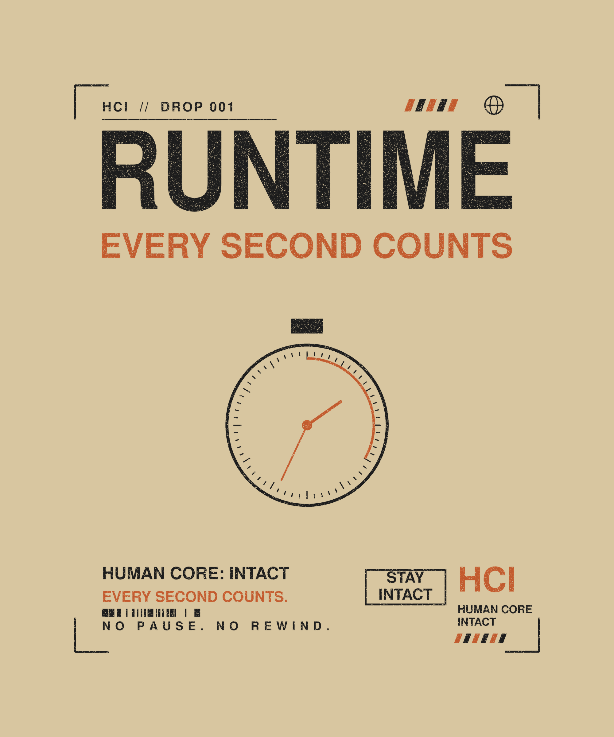 Runtime tee back print on sand — Human Core Intact Drop 001