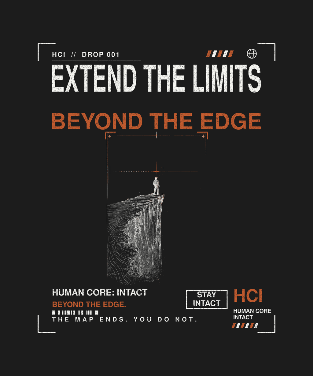 Extend the Limits tee back print on black — Human Core Intact Drop 001
