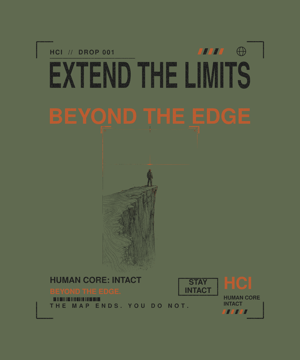 Extend the Limits tee back print on military green — Human Core Intact Drop 001