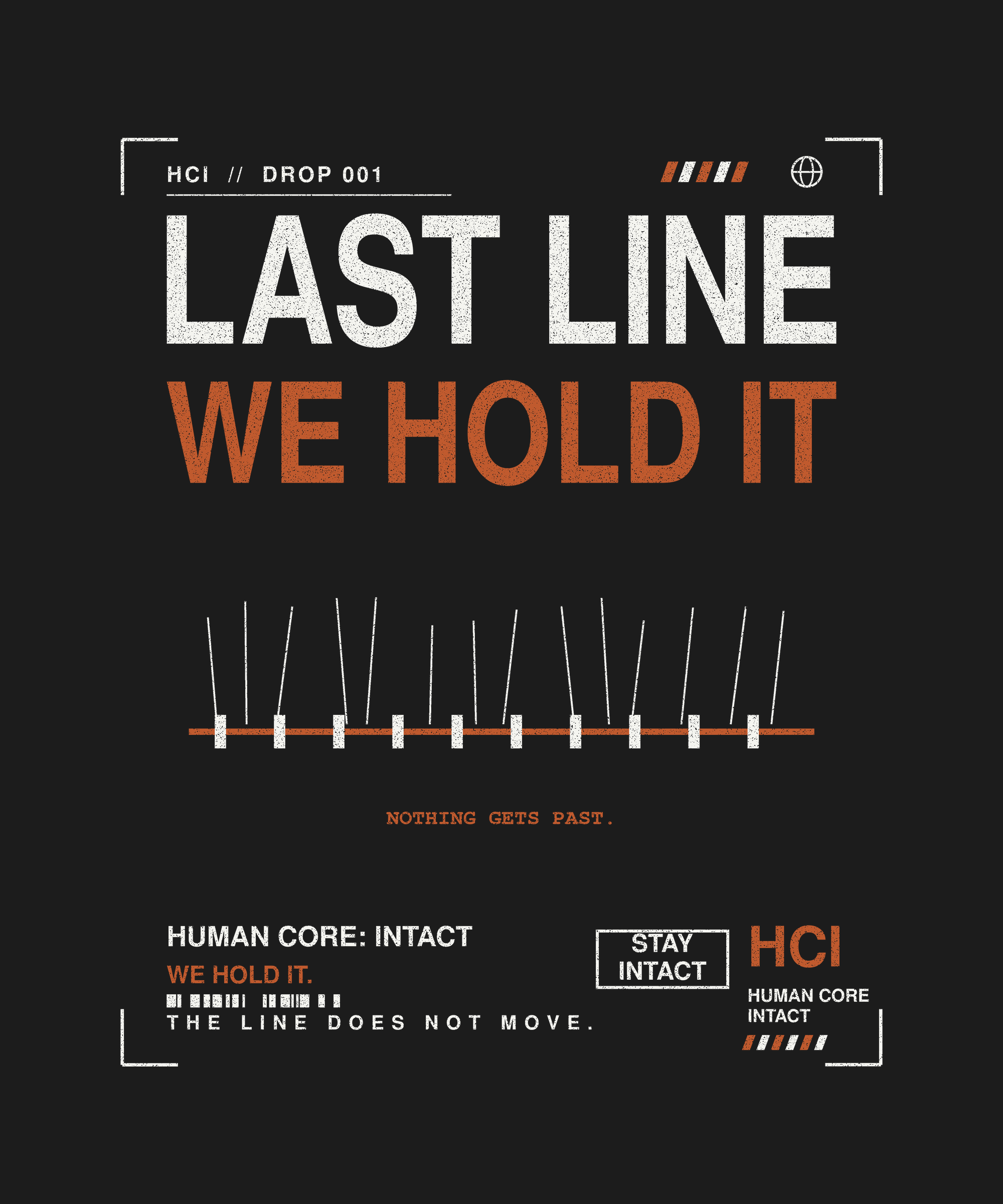 Last Line tee back print on black — Human Core Intact Drop 001