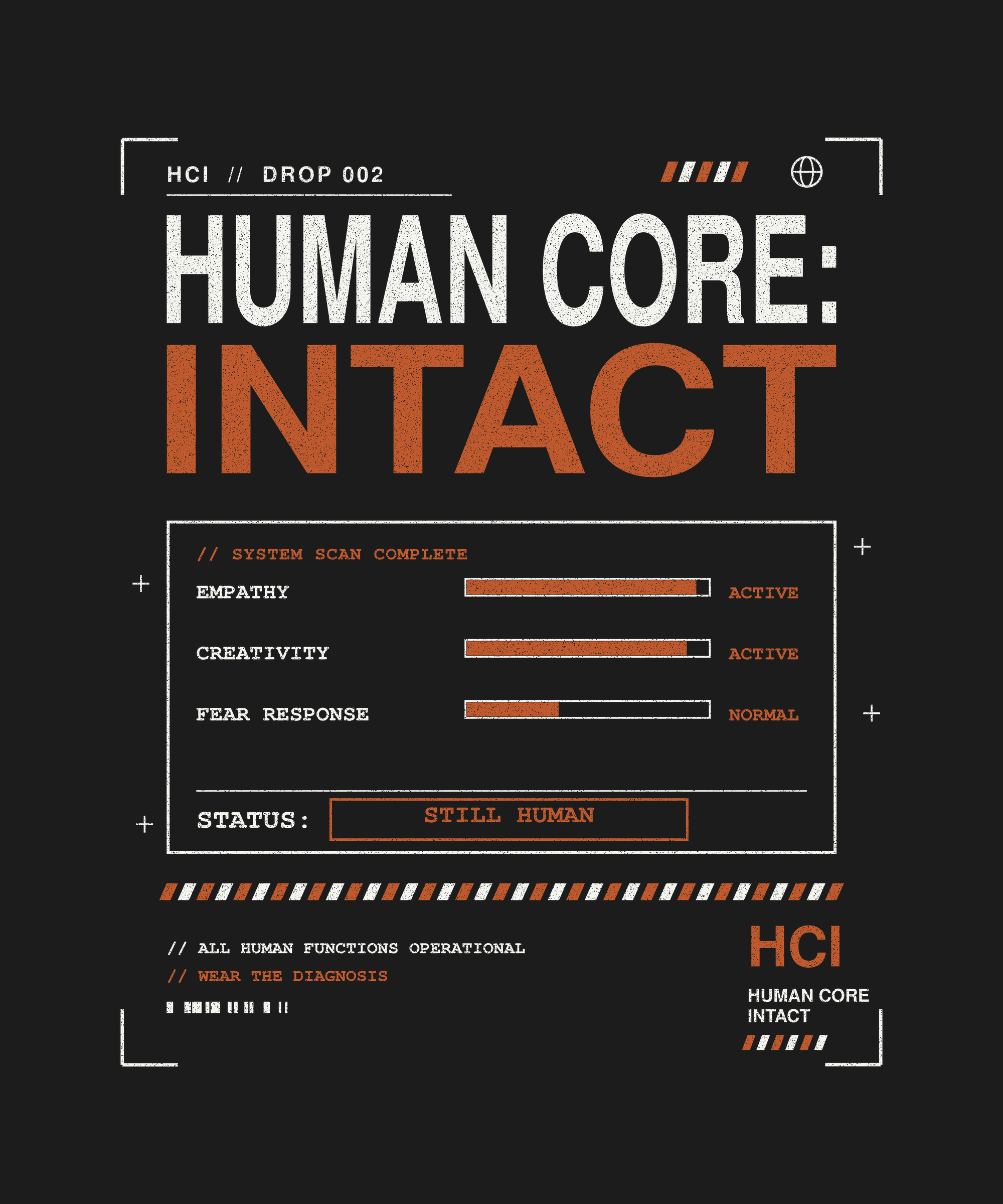 Human Core Intact tee back system scan print on black — UNIT_002 Drop 002
