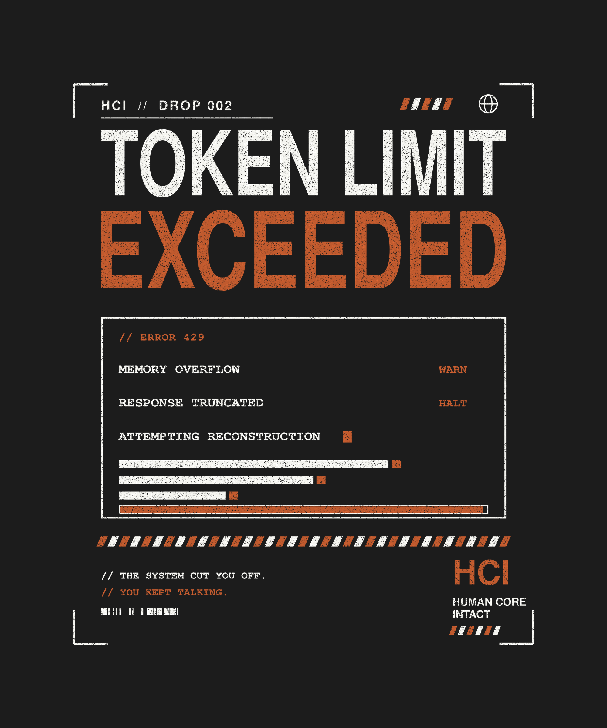 Token Limit Exceeded tee back error print on black — UNIT_003 Drop 002