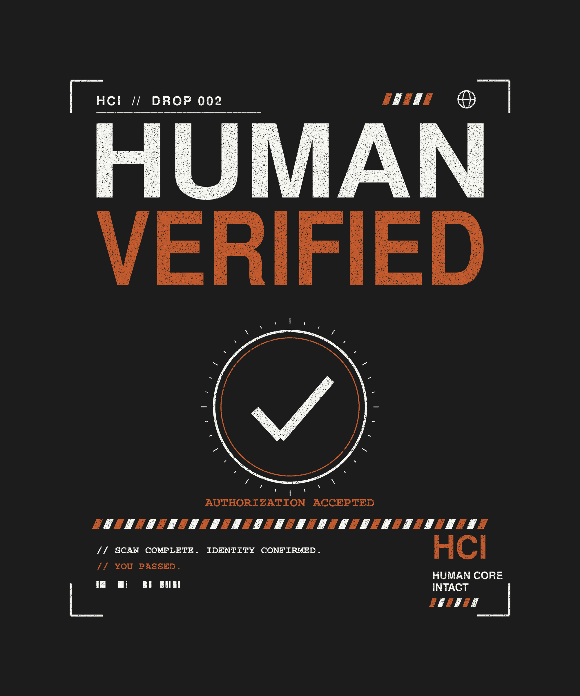 Human Verified tee back checkmark print on black — UNIT_006 Drop 002