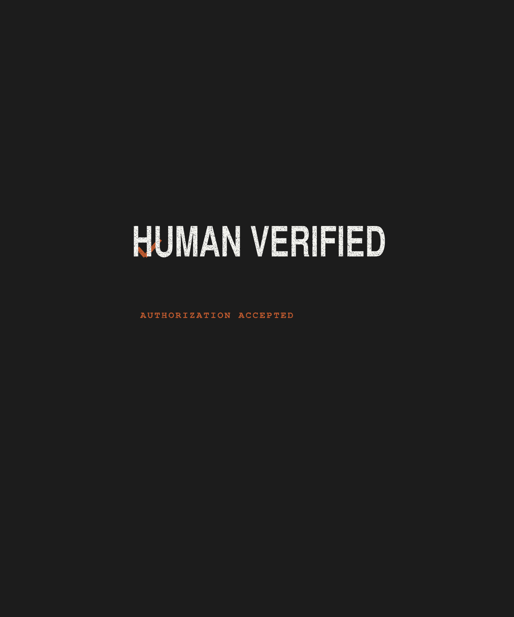 Human Verified tee front print on black — UNIT_006 Drop 002